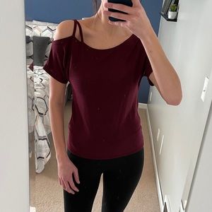Plum shirt with shoulder cut out